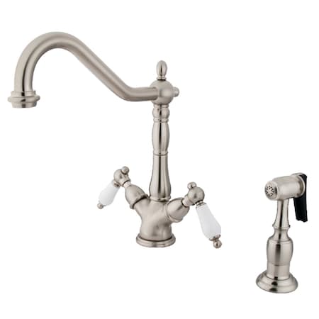 Kingston Brass Heritage 2-Handle Kitchen Faucet W/Brass Sprayer & 8" Plate, Nickel KS1238PLBS